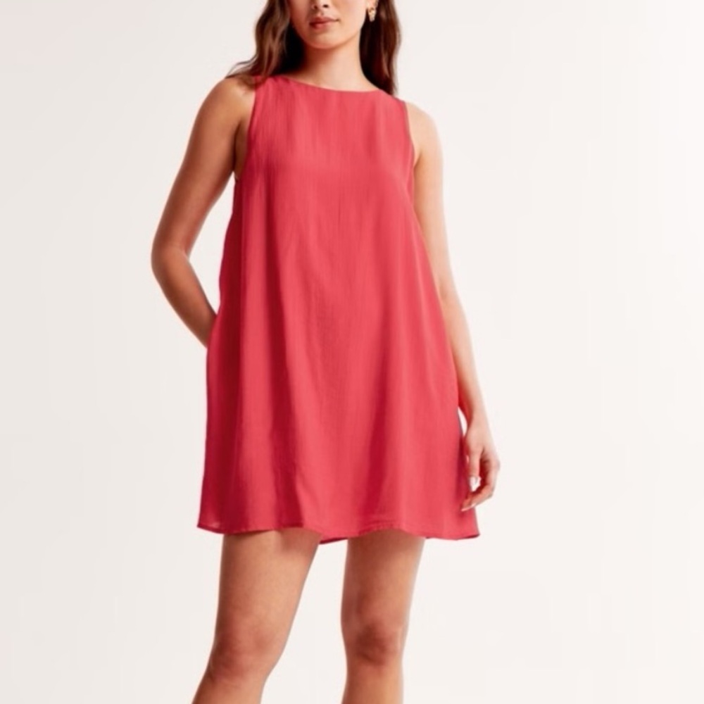 Abercrombie & Fitch Pleated High Neck Open-Back Mini Dress